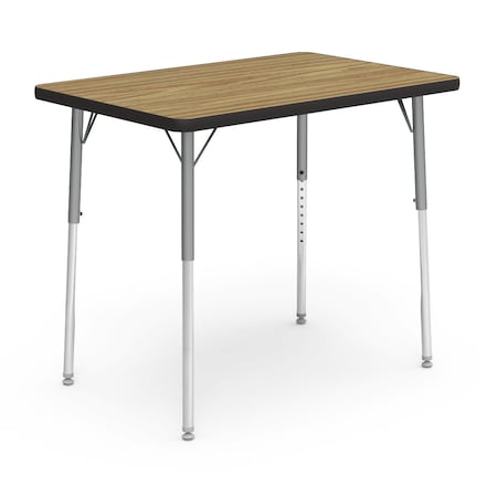 Virco 36 in. W, 24 in. L, 22-30 in. H, Medium Oak Top / Black Edge 482436